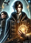 DALL·E 2025-01-23 15.17.49 – A dramatic fantasy novel cover featuring a powerful male magician with long, tousled hair and piercing eyes, wearing a dark robe with glowing magical