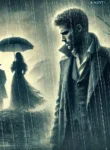 DALL·E 2025-02-05 00.49.49 – A dark and dramatic novel cover. The scene depicts a sorrowful man standing in the rain, looking down with a devastated expression. In the background,