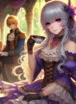 DALL·E 2025-02-24 15.49.20 – A fantasy-style illustration of a noble young lady with long, wavy silver hair and striking violet eyes, dressed in an elegant Victorian-style dress w